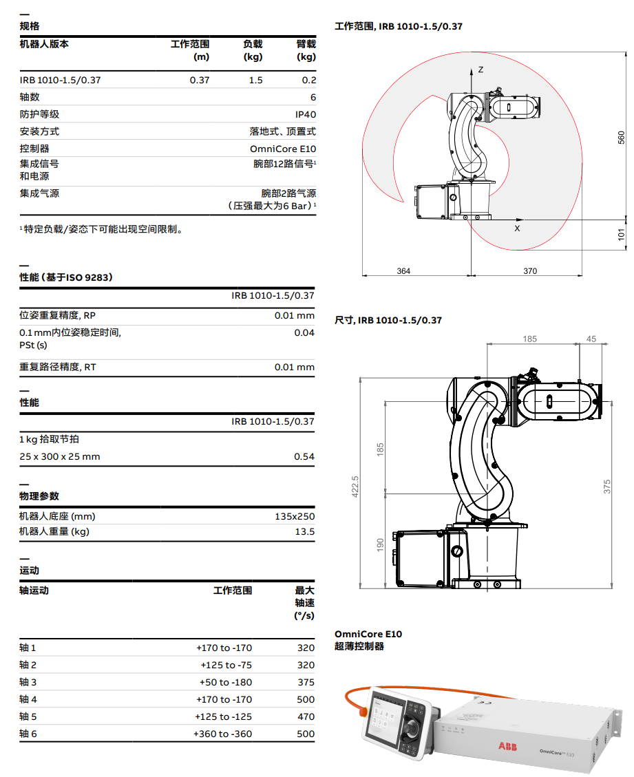 ABB機(jī)器人IRB 1010-1.5/0.37技術(shù)參數(shù)